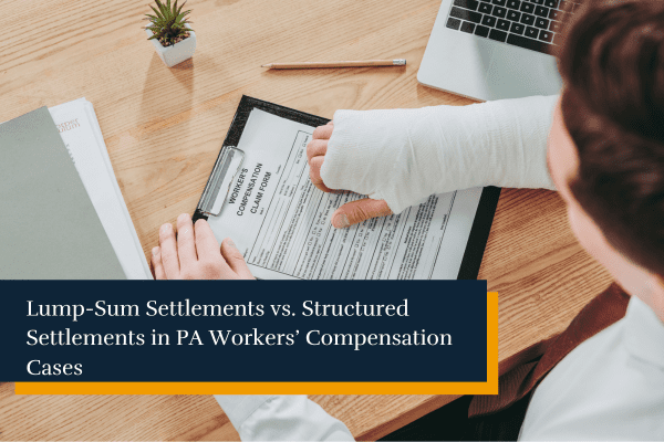 worker with broken arm reading his worker compensation claim form